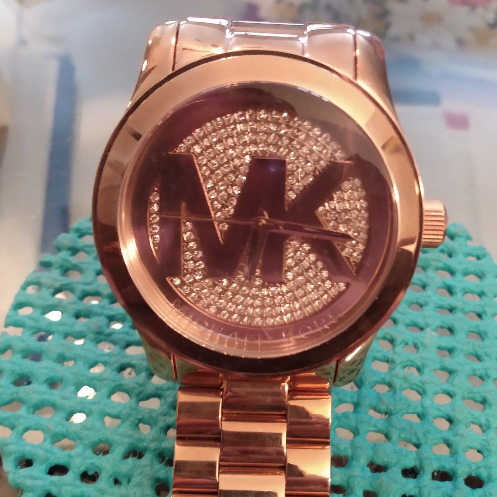 women's Michael Koors rhinestone rose gold tone watch